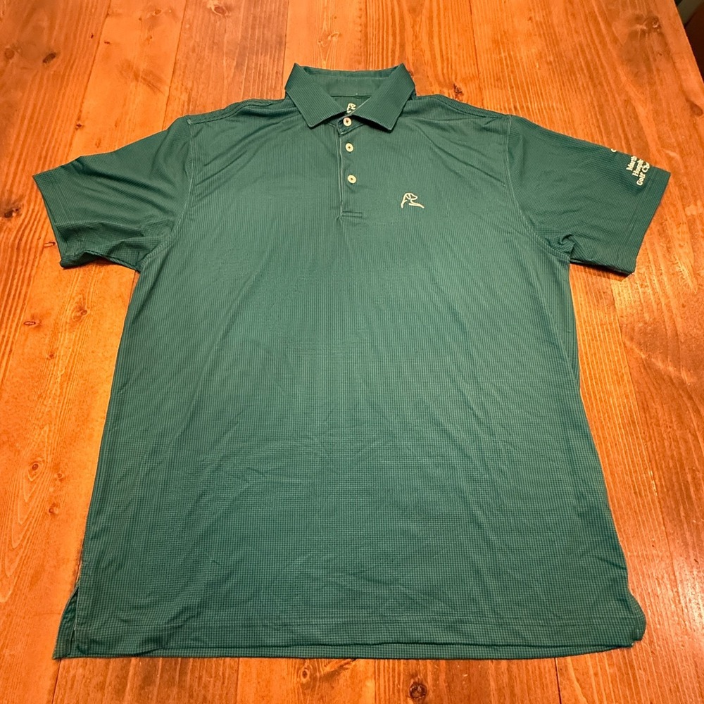 Rhoback‎ Polo Shirt Mens Large Golf Athletic Herringbone Blue Green Stretch LOGO